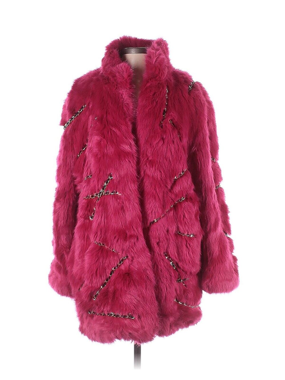 2018 MOSCHINO x H&M Hot Pink Faux Fur Coat With Chain - S